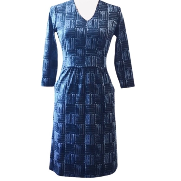 J. McLaughlin Emma Dress Catalina Cloth Black Blue White Size Medium - Picture 1 of 10